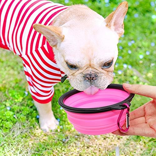 SLSON Collapsible Dog Bowls, 2 Pack, Portable Pet Feeding Watering Dish for Traveling with Carabiners (Small, Orange+Pink) - Image 5