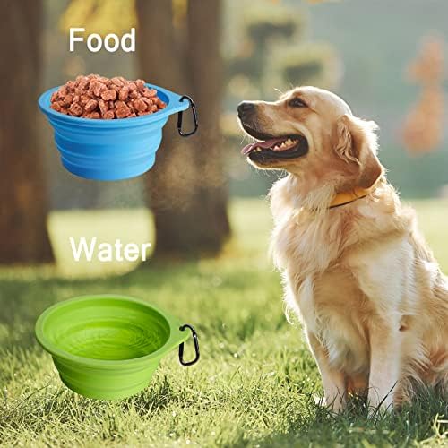 PetBonus 2-Pack Silicone Collapsible Dog Bowls, BPA Free Dishwasher Safe, Portable Foldable Expandable Travel Bowl, Food Water Feeding Cup Dish for Dogs Cats with 2 Carabiners (Light Blue & Green) - Image 4