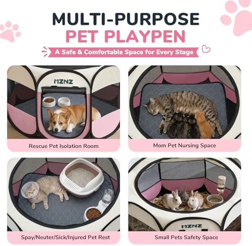 Dog Cat Small Animal Puppy Playpen Crate with Pee Pad, Medium, Pink - Image 3