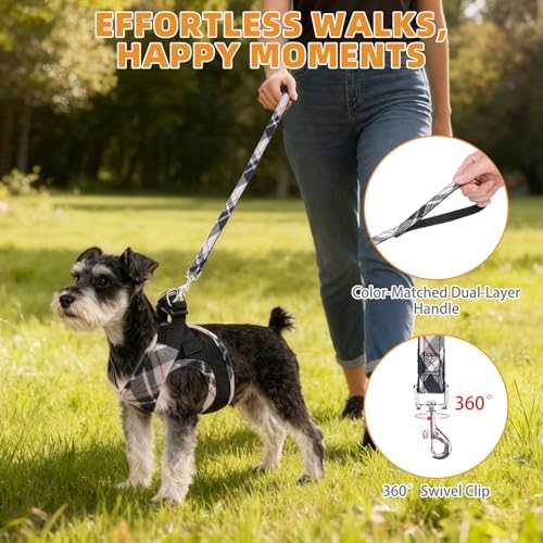 KOOLTAIL Small Dog Harness and Leash Set, Cute Puppy Harness, Step in No Pull Soft Mesh Pet Vest Harness Collar for Small Size Dogs Cats Boy Girl, Plaid Dog Halters for Outdoor Walking, Beige S - Image 6
