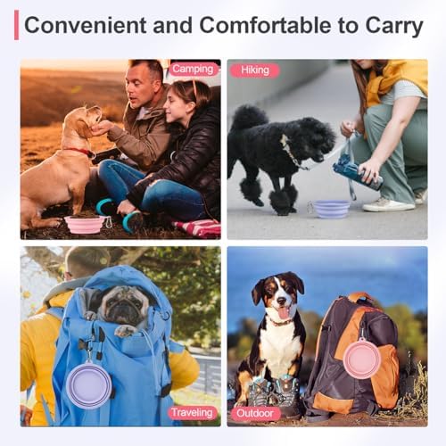 Kytely Collapsible Dog Bowls Medium, 2Pack Foldable Dog Travel Bowl, Portable Pet Water Food Bowl with Clasp, Pet Cat Feeding Cup Dish for Traveling, Walking, Hiking (Lavender & Pink) - Image 3