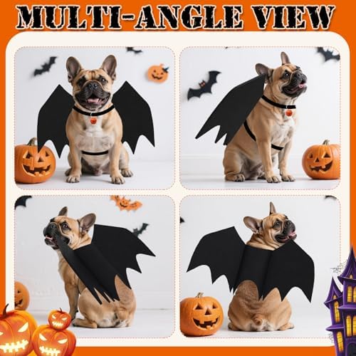 Dog Halloween Costumes for Small Dogs, Dog Bat Wings with Pumpkin Bell Pet Halloween Cosplay Party Dress Up (Small) - Image 2