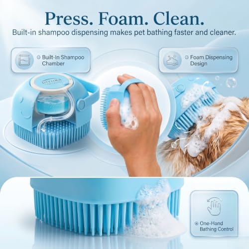 DIYORA Pet Shampoo Brush, 2-in-1 Silicone Bath Brush with Soap Dispenser for Dogs & Cats, Grooming, Massaging, Shedding & Deep Cleaning Tool for Short Hair, Long Hair & Small Pets(Blue) - Image 6