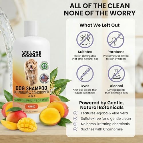 Dog Shampoo, Conditioner & Detangler, Hypoallergenic, Tearless, Mango, 16OZ - Image 4