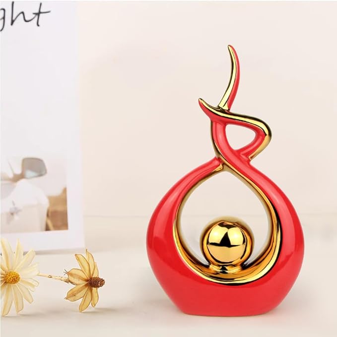 Norrclp Home Decor Modern Abstract Art Ceramic Statue Table Decorations for Dining Room Living Room Office Centerpiece (Red and Gold, Small) - Image 5