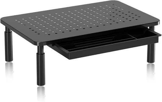 suptek Computer Monitor Stand Riser with Drawer,Monitor Riser for Laptop, Printer, Notebook and All Flat Screen TV Display with Vented Platform,3 Height Adjustable Laptop Riser,1 Pack,Black by suptek