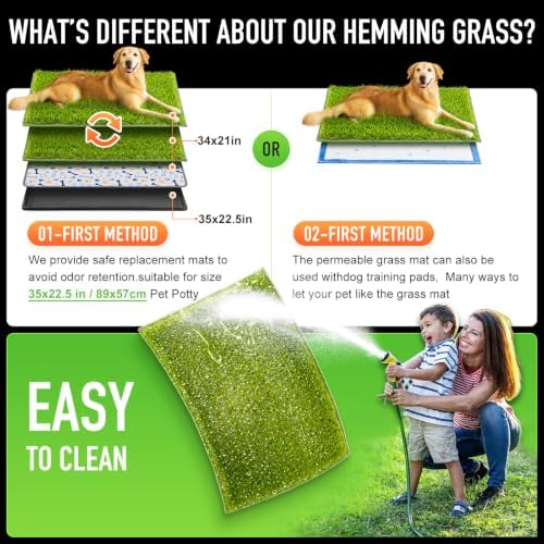 Hompet Artificial Grass for Dogs, 34"x21", Professional Dog Grass Mat, Easy to Clean with Drainage Holes, Potty Training Pad and Replacement Fake Grass Turf, Outdoor Rug Patio Lawn Decoration - Image 2