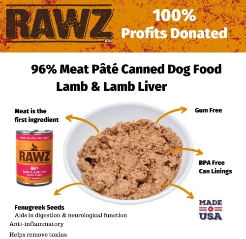 Rawz 96% Meat Canned Wet Food for Dogs 12 Pack/ 12.5 oz. Cans (Lamb/Lamb Liver) - Image 2