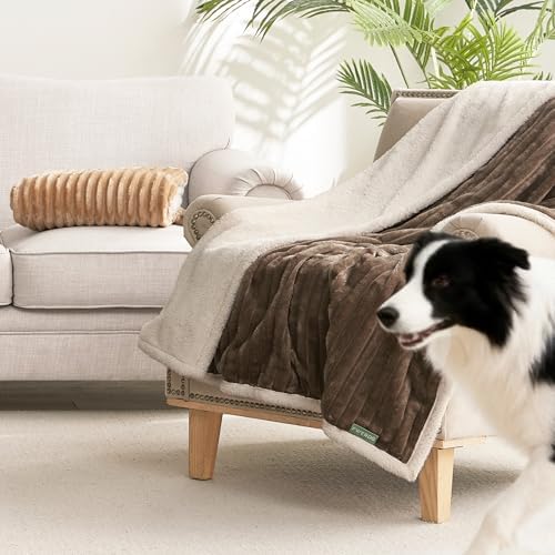 Waterproof Twin Blanket for Bed - Washable Large Dog Blankets for Bed Protector, Thick Cozy Fleece Calming Pet Blankets for Indoors & Outdoors, Brown, 60"x80" - Image 2