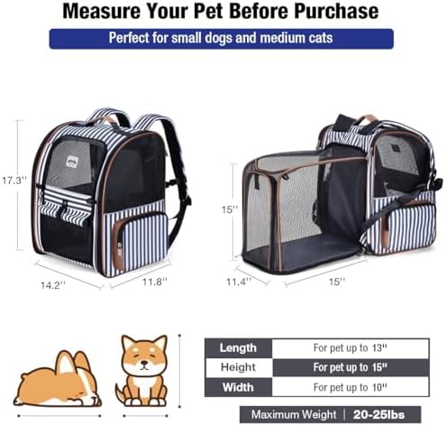 Extra Large Cat Backpack Carrier Expandable Pet Carrier Backpack for Small Dogs Medium Cats Fit Up to 18 Lbs, Dog Backpack Carrier, Foldable Puppy Backpack Carrier for Travel, Hiking,Striped - Image 2