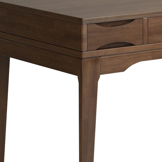 SIMPLIHOME Harper Small Desk - 48 Inch Wide Solid Hardwood Writing Desk in Walnut Brown, Mid-Century Modern Home Office Computer Table for Study with 2 Drawers and Flip-Down Keyboard Tray - Image 6