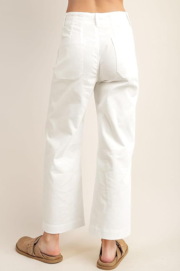 miduo Womens High Waisted Cropped Wide Leg Stretchy Straight Pants Trousers with Pockets - Image 4