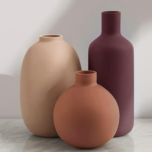 Ceramic Modern Vase for Home Decor Farmhouse Vases Set of 3 Terracotta Decorative Pottery Boho Vases for Pampas Grass Living Room Kitchen Bedroom Entryway Mantel Decor by Smiletag