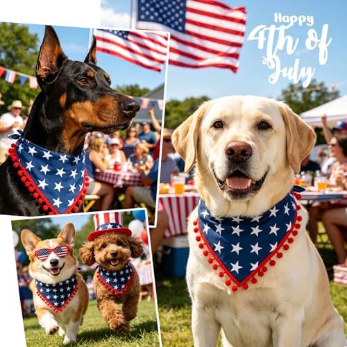 4th of July Dog Bandana, American Flag Star Pattern Holiday Triangle Scarf, Adjustable Snap Button Patriotic Neckwear for Giant Breeds 75lbs+ - Image 4