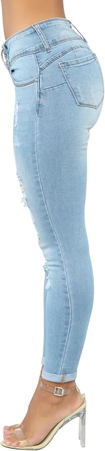 KUNMI Women's Skinny Ripped Trendy Jeans Distressed Stretchy Denim Pants - Image 3