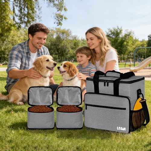 5 Set Dog Travel Bag for Supplies, Dog Lovers, Large Pet Travel Kit Includes 2 Food Containers&2 Collapsible Bowls、Placemats,Grey - Image 3