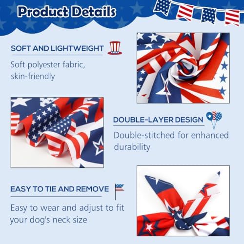 Vivifying 4th of July Dog Bandana, 2 Pack Double-Sided Triangle Patriotic Scarves with American Flag, Star & Stripes Pattern, Polyester Pet Accessories for Independence Day and Memorial Day (Large) - Image 2