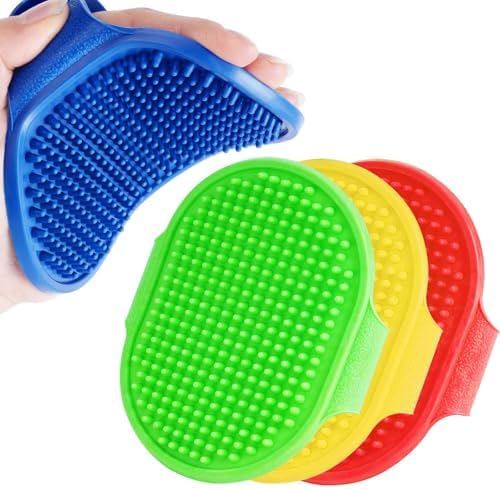 4 Pack Dog Grooming Brush, Premium Soft Silicone Pet Bath Brushes with Adjustable Handle, Shampoo Soothing Comb for Wet Dry Long Short Haired Dogs & Cats Massaging, Deshedding by Brillirare