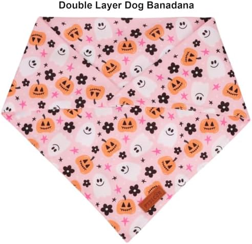PTDECOR Pink Halloween Dog Bandanas, Pumpkin Bow Ghost Pet Scarf, Large - Image 5
