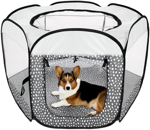 Furhaven Portable Dog Playpen Cat Tent, Pet Playground,Kennel Foldable Indoor Outdoor Zippered Puppy Crate - Gray Pebbles, Large by FurHaven
