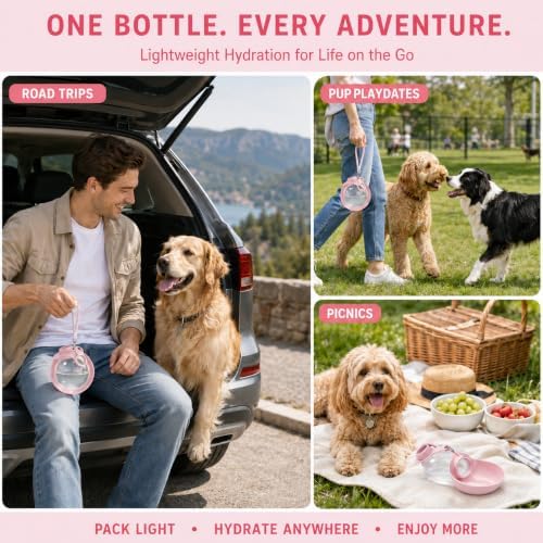 Dog Water Bottle Portable Pet Travel Bowl 2in1 Pet Drinking Feeder for Walk Outdoor 13.5oz Leak-Proof Dog Water Dispenser - Image 5
