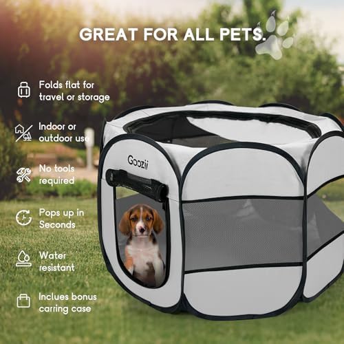 Goozii Pet Cat Playpen for Indoor Cats Enclosed, Puppy Dog Play Pen for Outdoor Travel Camping (Large Size, Light Grey) - Image 3