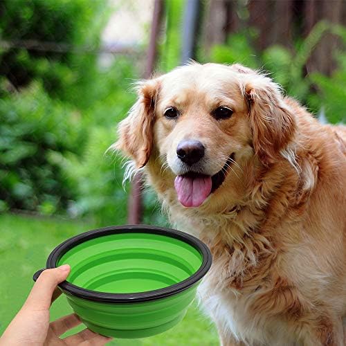 Dog Bowl Pet Collapsible Bowls, 2 Pack Collapsible Dog Water Bowls for Cats Dogs, Portable Pet Feeding Watering Dish for Walking Parking Traveling with 2 Carabiners (Large, Green+Purple) - Image 5
