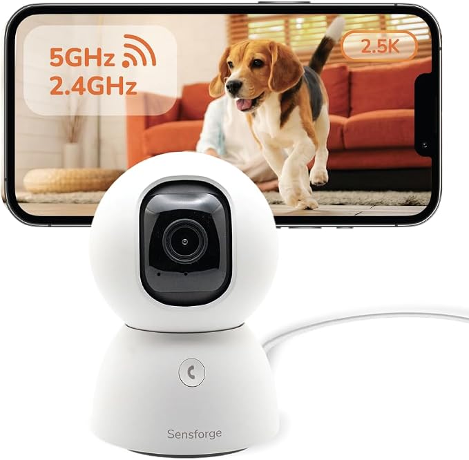SensForge 2.5K Indoor Pan-Tilt Security Camera Lite, 360° Dual-Band WiFi Camera for Home, Free AI Human & Pet Detection, 2-Day Cloud + Two-Way Talk, Optional AI + Storage Upgrade by SensForge