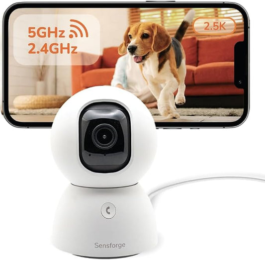 SensForge 2.5K Indoor Pan-Tilt Security Camera Lite, 360° Dual-Band WiFi Camera for Home, Free AI Human & Pet Detection, 2-Day Cloud + Two-Way Talk, Optional AI + Storage Upgrade by SensForge