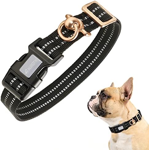 Auroth Dog Collar for Medium Large Dogs, Reflective Dog Collar, Soft Nylon Adjustable Dog Collars with Heavy Duty Metal D Ring Tangle Free (Medium:12"-19.6", Black) by AurothPets
