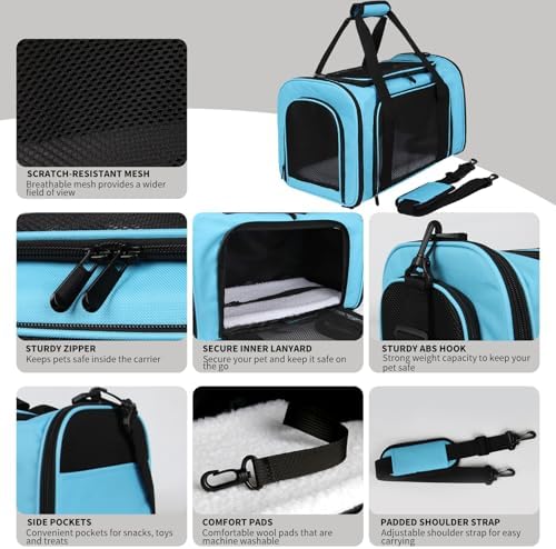 Carriers Soft-Sided Pet Carrier Large Carrier for Medium Large Cats Dogs Under 35Lbs,Breathable Ventilated Design,Collapsible Roomy Carrier with Airline Approved(X-Large,Blue) - Image 3