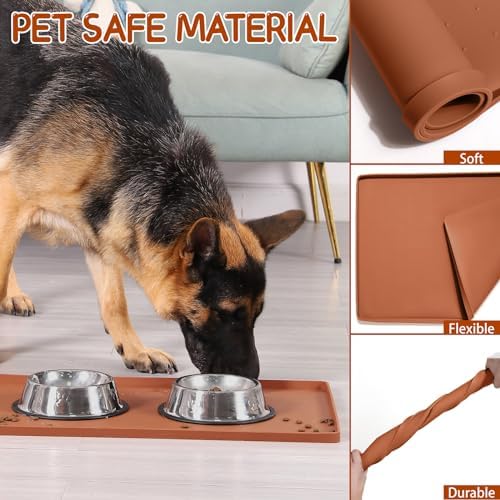 MateeyLife Silicone Cat & Dog Food Mat for Floors Waterproof, Anti-Slip Dog Bowl Mats for Food and Water, Pet Feeding Mats with Lip to Prevent Spills, Pet Placemat for Messy Drinkers to Protect Floors - Image 5