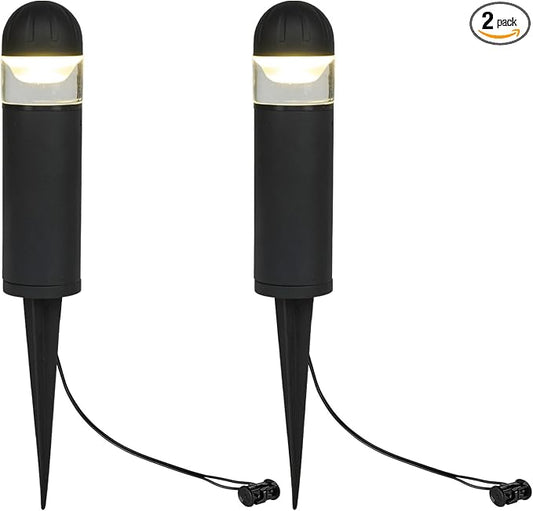 Low Voltage Landscape Lighting, 2W 200LM 12V LED Bollard Lights Outdoor Waterproof with Connectors, Aluminum Housing Driveway Pathway Walkway lights 3000K Warm White, ETL UL CSA Listed, 2 Pack by MULANDI
