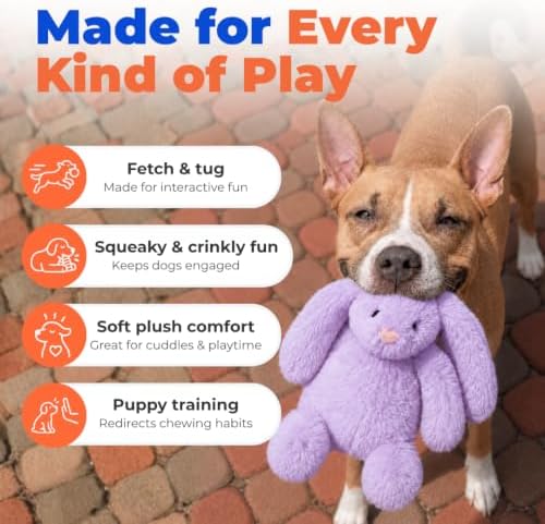 Best Pet Supplies Bunny Buddy Squeaky Plush Dog Toy - Purple, Small - Image 4