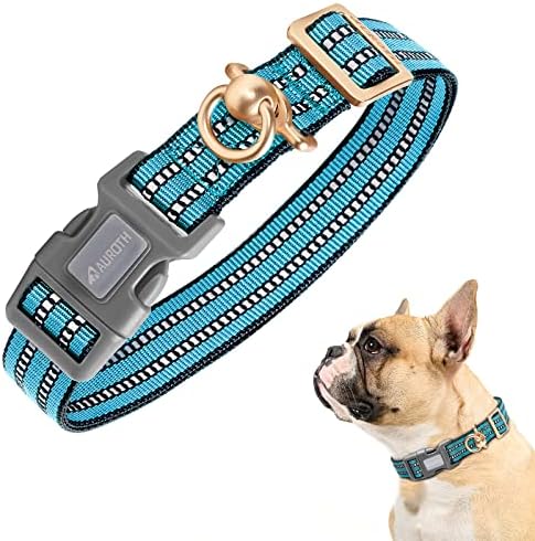 Auroth Dog Collar for Medium Large Dogs, Reflective Dog Collar, Soft Nylon Adjustable Dog Collars with Heavy Duty Metal D Ring Tangle Free (Medium:12"-19.6", Blue) by AurothPets