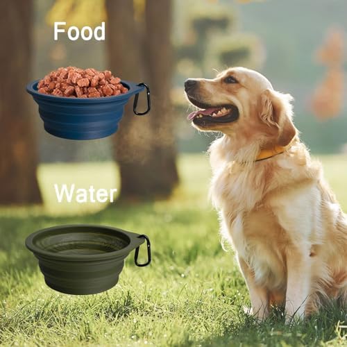PetBonus 2-Pack Large Silicone Collapsible Dog Bowls, 34oz/1000ml BPA Free Portable Foldable Travel Bowl for Pet Cat, Food Water Feeding Dish for Camping with 2 Carabiners (Army Green, Navy Blue) - Image 4