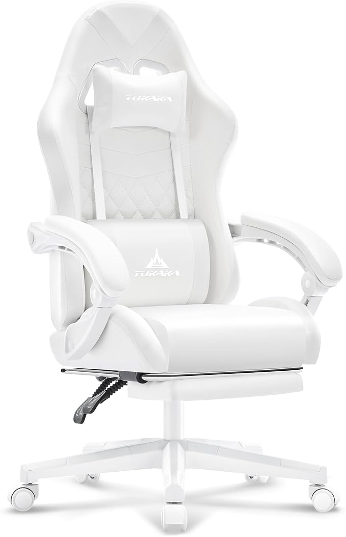 White Gaming Chair,Ergonomic Massage Office Desk Chair with Footrest | Pocket Spring Cushion,Reclining,Thick High Back,Headrest and Lumbar Support,Adjustable Leather Computer Chair Gamer Chair - Image 7