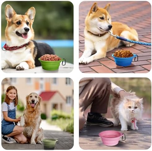 PetBonus 2-Pack Large Silicone Collapsible Dog Bowls, 34oz/1000ml BPA Free Portable Foldable Travel Bowl for Pet Cat, Food Water Feeding Dish for Camping with 2 Carabiners (Purple, Pink) - Image 6