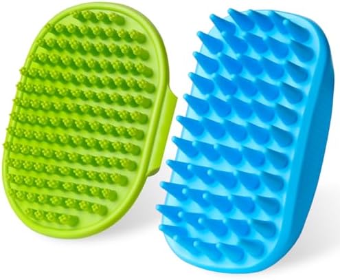 2PCS Dog Bath Brush Set | Adjustable Handle Dog Scrubber for Shampooing, Deshedding & Massaging, Suitable for Pets | Curry Comb & Shampo Brush for Dogs Cats and Horses (Green Blue) by Unknown