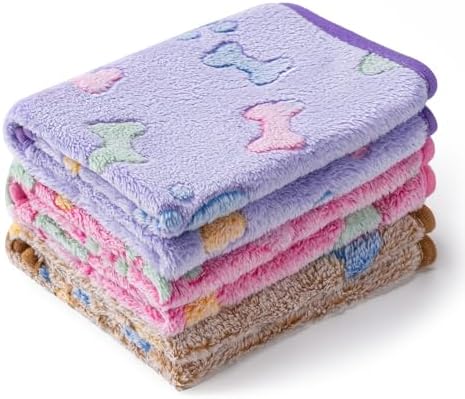 1 Pack 3 Blankets for Dog Puppy Cat (Large 41x31'', Purple, Pink, Brown) by CADONO