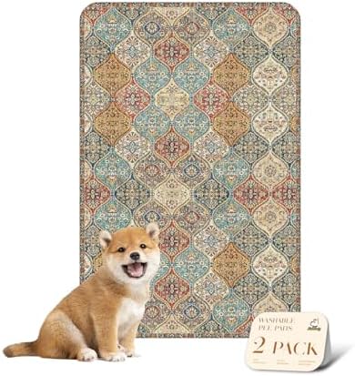 nunubaby Washable Pee Pads for Dogs, Stylish, Non-Slip and Leak-Proof Pee Pads. Reusable Potty Pads for Dogs for Crates and Floors.(Beige/Multi, 24" x36" ) by Nunubaby