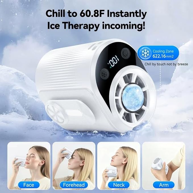 KIMMOO Smart Portable Rechargeable Fan with Ice Cooler, 100-Speed, 20000RPM Turbo Cooling Personal Waist Fan, 4000mAh Wearable Neck & Belt Clip Fan for Work Camping Outdoor Hiking, White - Image 3