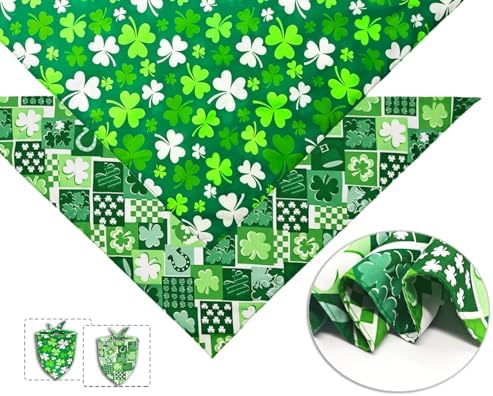 St. Patrick's Day Dog Bandanas, Irish Shamrock Design Scarves, Holiday Costumes, Pet Scarves for Boys and Girls, Dog Outfit Gifts for Medium to Large Dogs (Green, 2PCS) - Image 3