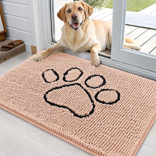 OLANLY Dog Door Mat for Muddy Paws 36x24, Paw Print Design Chenille Mud Mat by OLANLY
