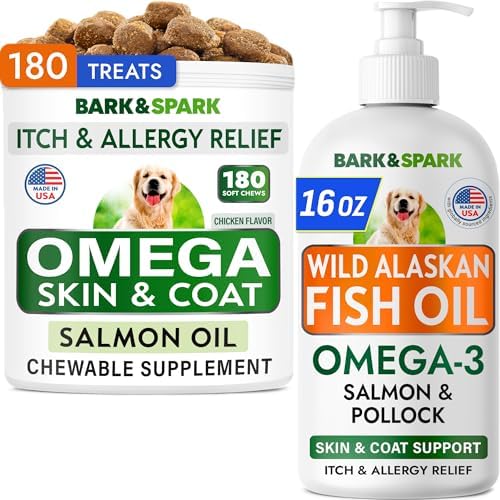 Omega 3 + Fish Oil for Dogs - Skin & Coat Support, Itch & Allergy Relief by BARKSPARK