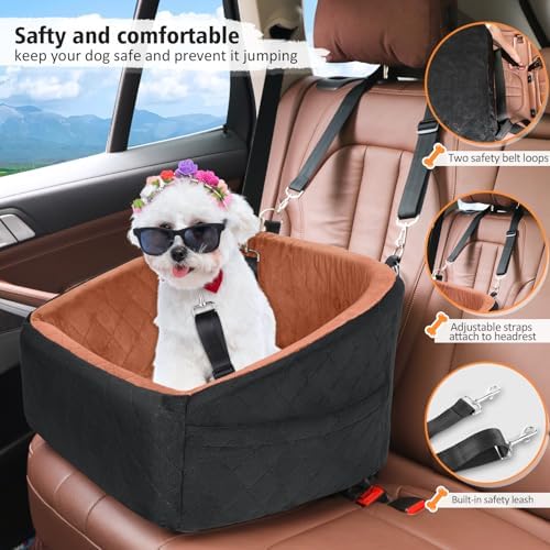 NEEZUKAR Dog Car Seat for Small Medium Dogs,Detachable Washable Dog Booster Seat Under 30lbs, Pet Car Seats Travel Bed with Storage Pockets and Safety Belt(Black/Z) - Image 4