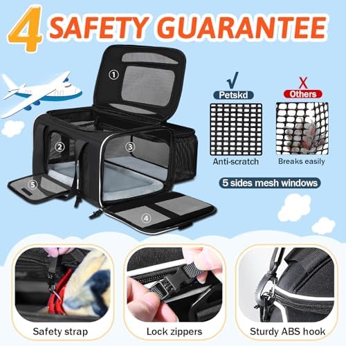 Petskd Top and Side Expandable Small Pet Carrier Airline Approved, Black - Image 5