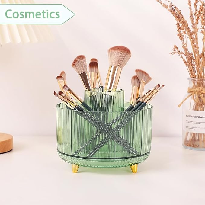 SKYDUE Rotating Pencil Pen Holder, Pen Organizer with 5 Slots - Aesthetic Desk Organizer and Accessories for School, Home, Office Supplies, Clear Green - Image 4