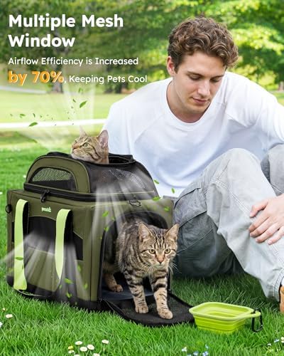 Pecute Cat Carrier,Top Expandable Dog Crate for Travel, Green - Image 6