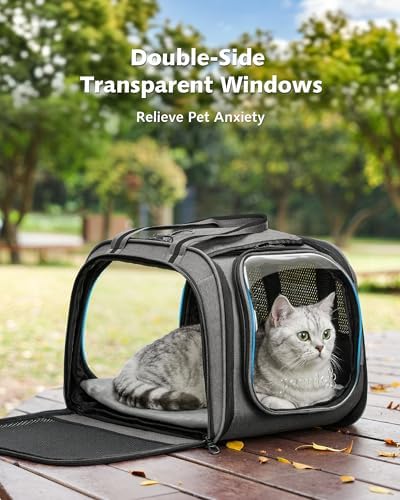 Pecute Cat Carrier,Double Bubble Pet Carrier for Cat Small Dogs,Gray M - Image 3